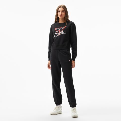  Guess Triangle Label Jo Organic Soft Fleece 350 Kadın Siyah Eşofman Altı