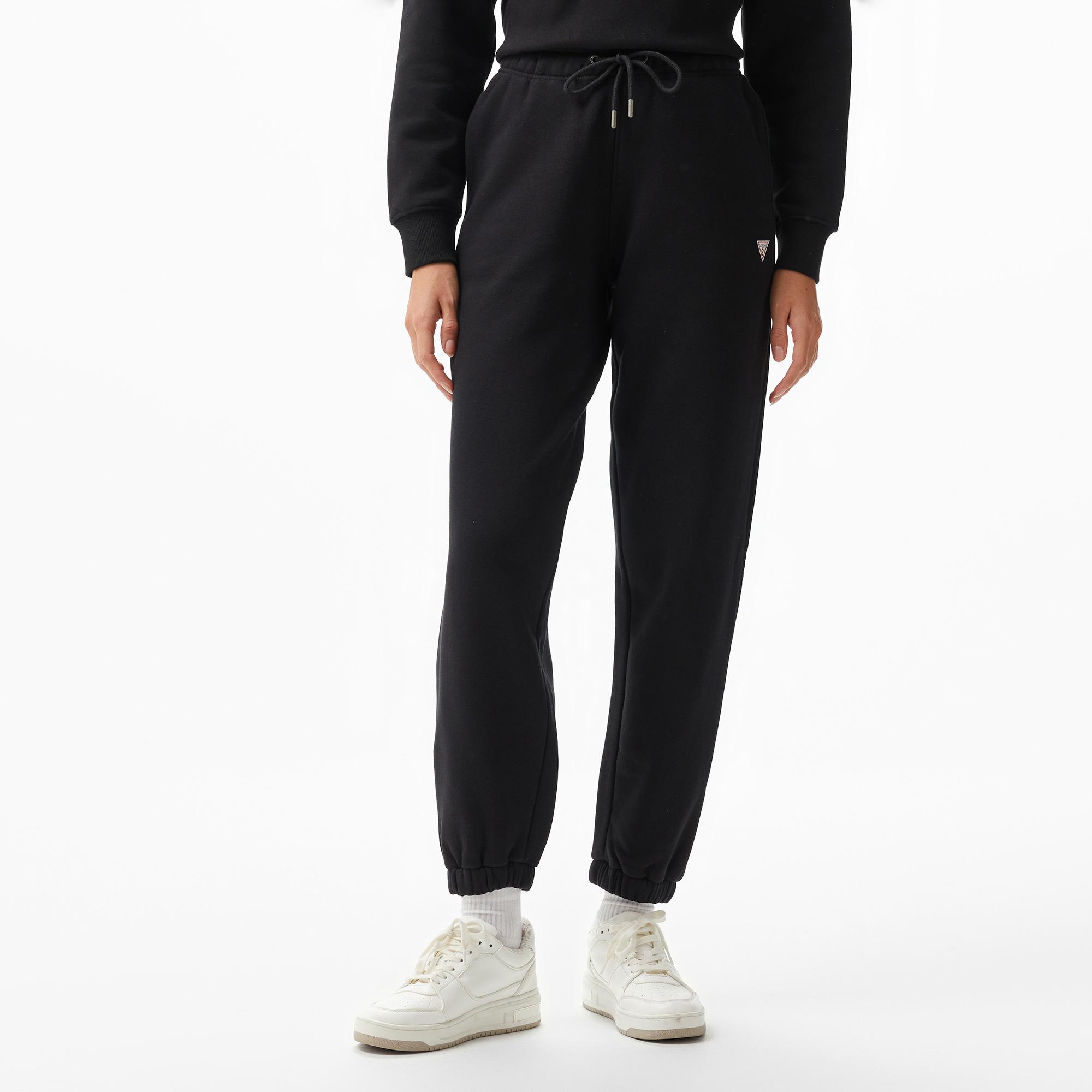 Guess Triangle Label Jo Organic Soft Fleece 350 Kadın Siyah Eşofman Altı