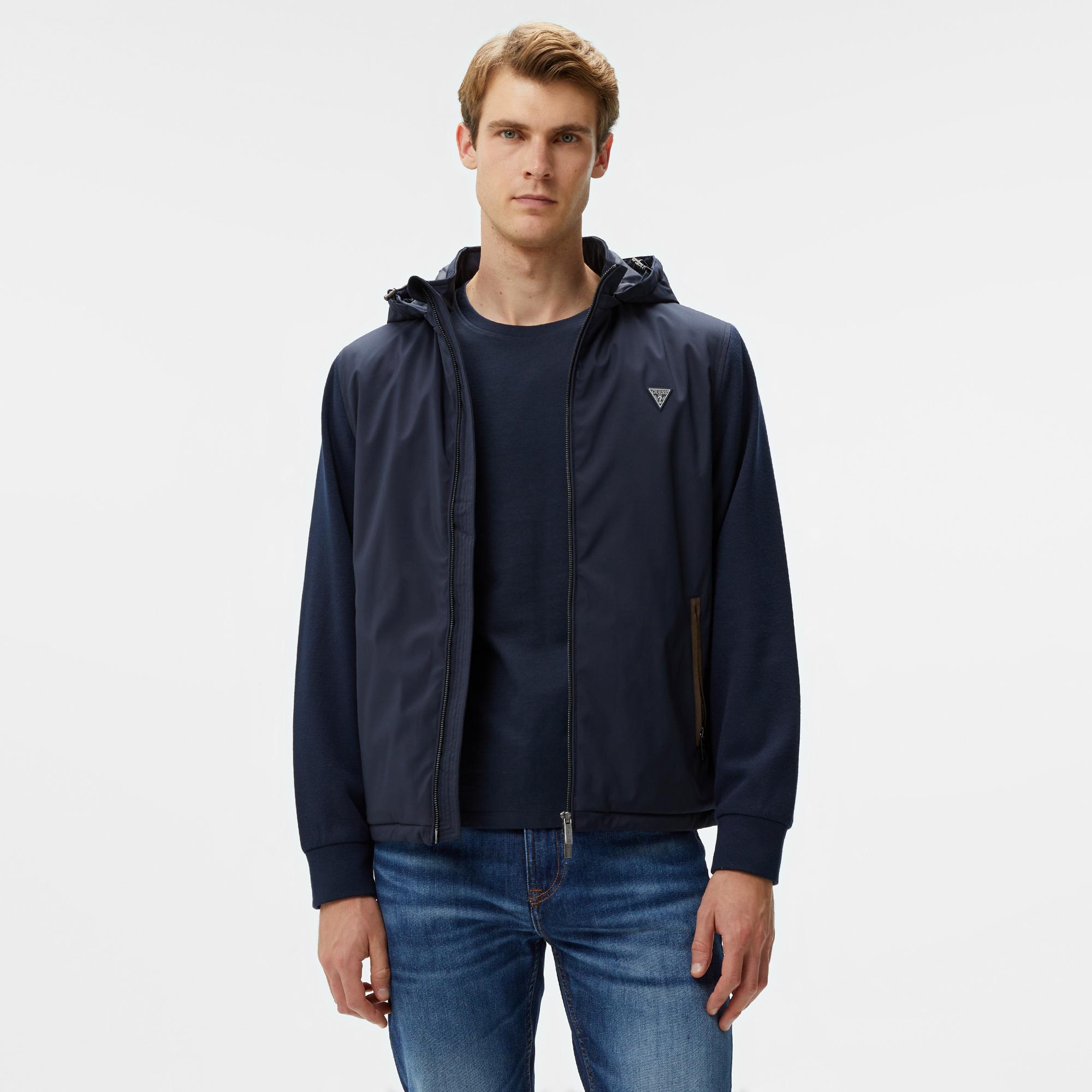 Guess Knitted Windbreaker Warm Touch Erkek Lacivert Ceket