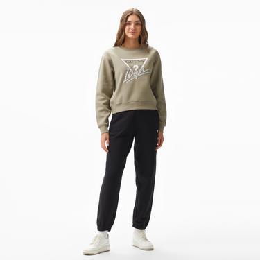  Guess Icon Organic Cotton Poly Fleece 320 Kadın Haki Sweatshirt
