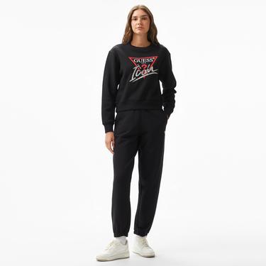  Guess Icon Organic Cotton Poly Fleece 320 Kadın Siyah Sweatshirt