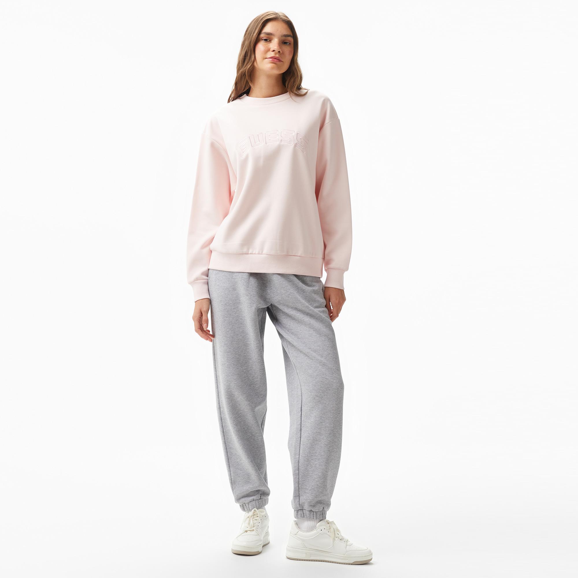 Guess Yvette Poly Cotton Fleece Kadın Pembe Sweatshirt