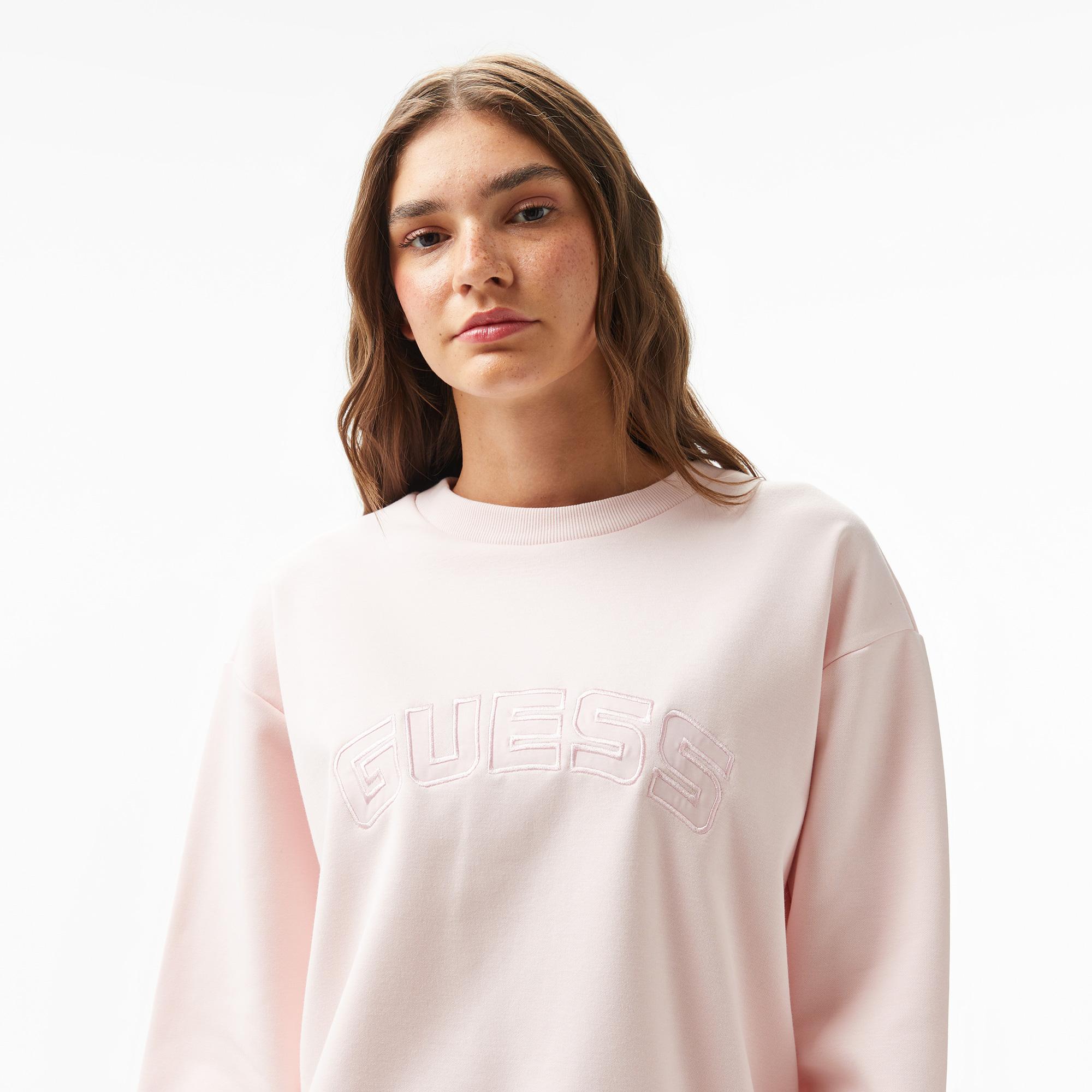 Guess Yvette Poly Cotton Fleece Kadın Pembe Sweatshirt