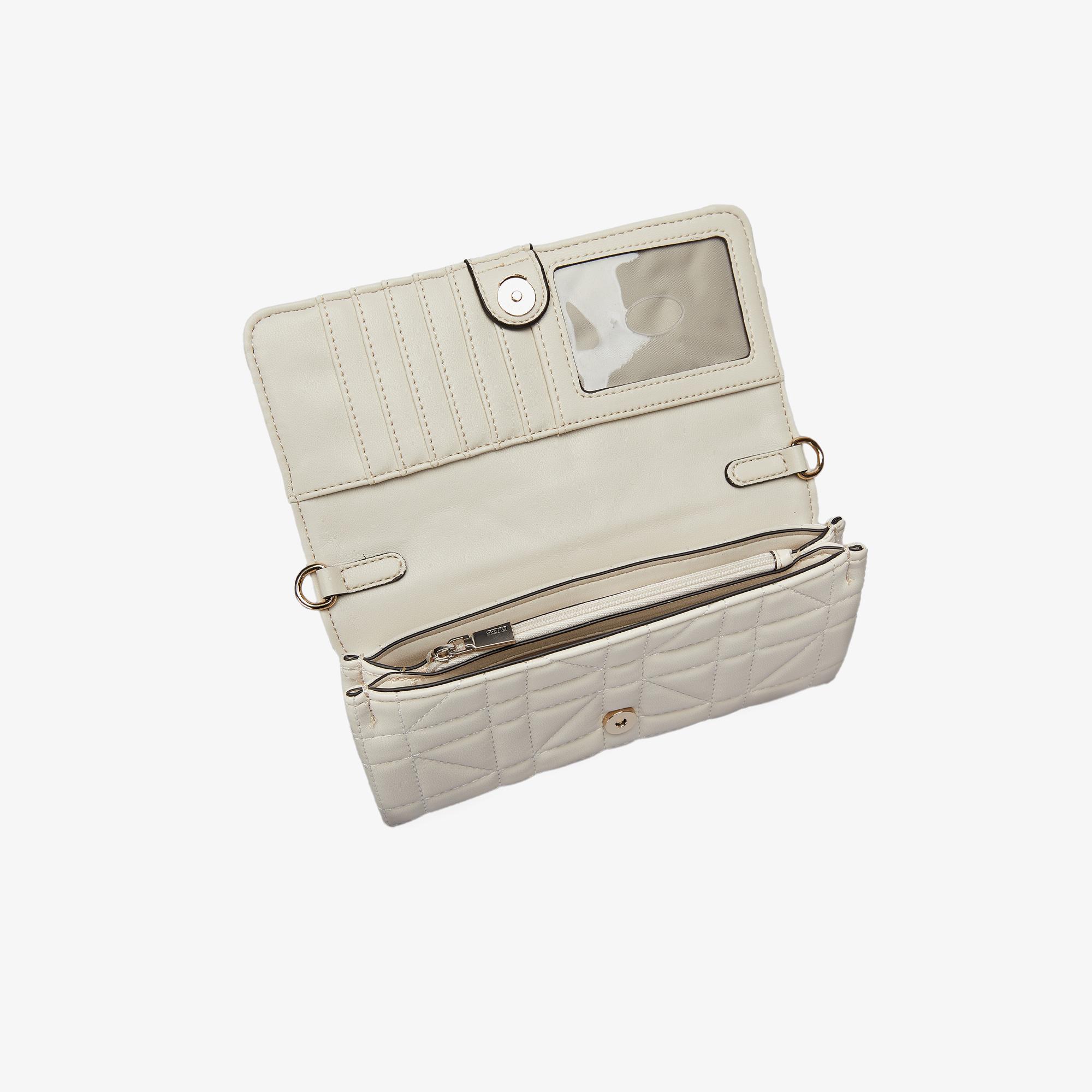 Guess Brera Triple Assia Crossbody Flap Organizer Kadın Krem Rengi Çapraz Askılı Çanta