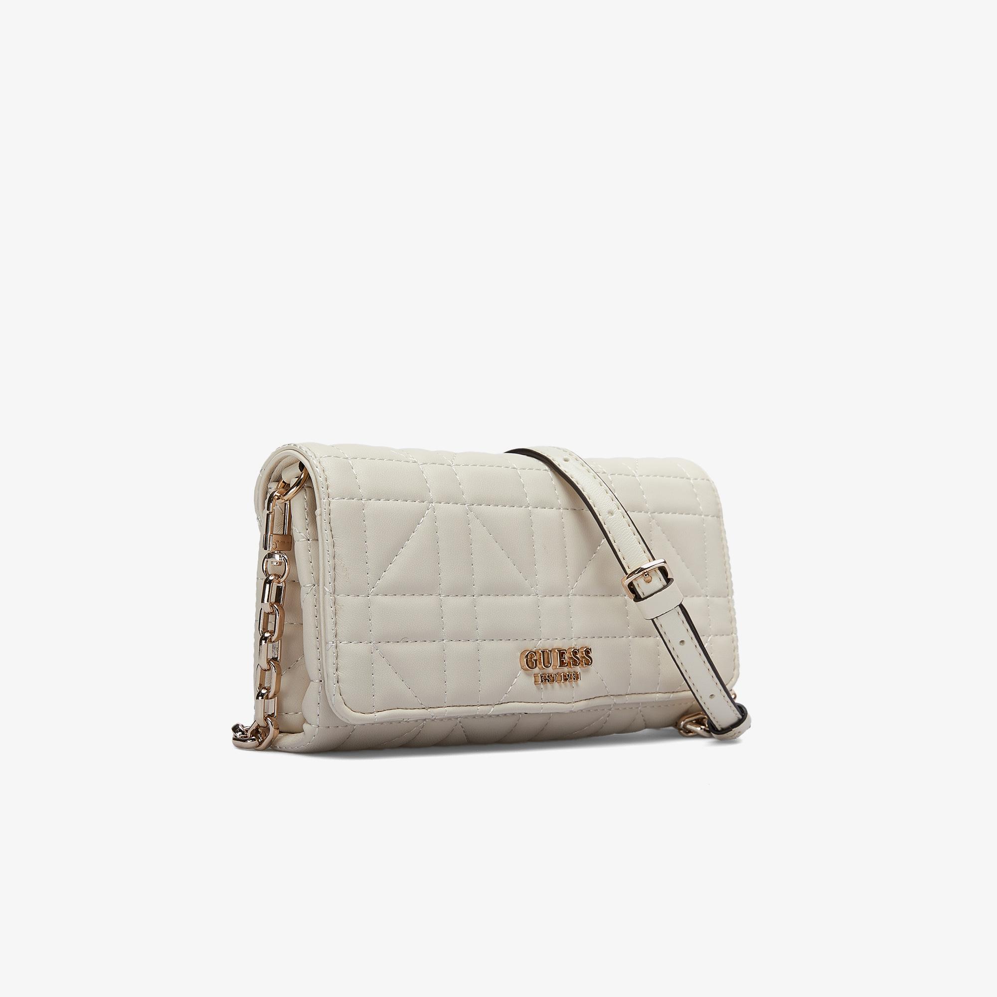 Guess Brera Triple Assia Crossbody Flap Organizer Kadın Krem Rengi Çapraz Askılı Çanta