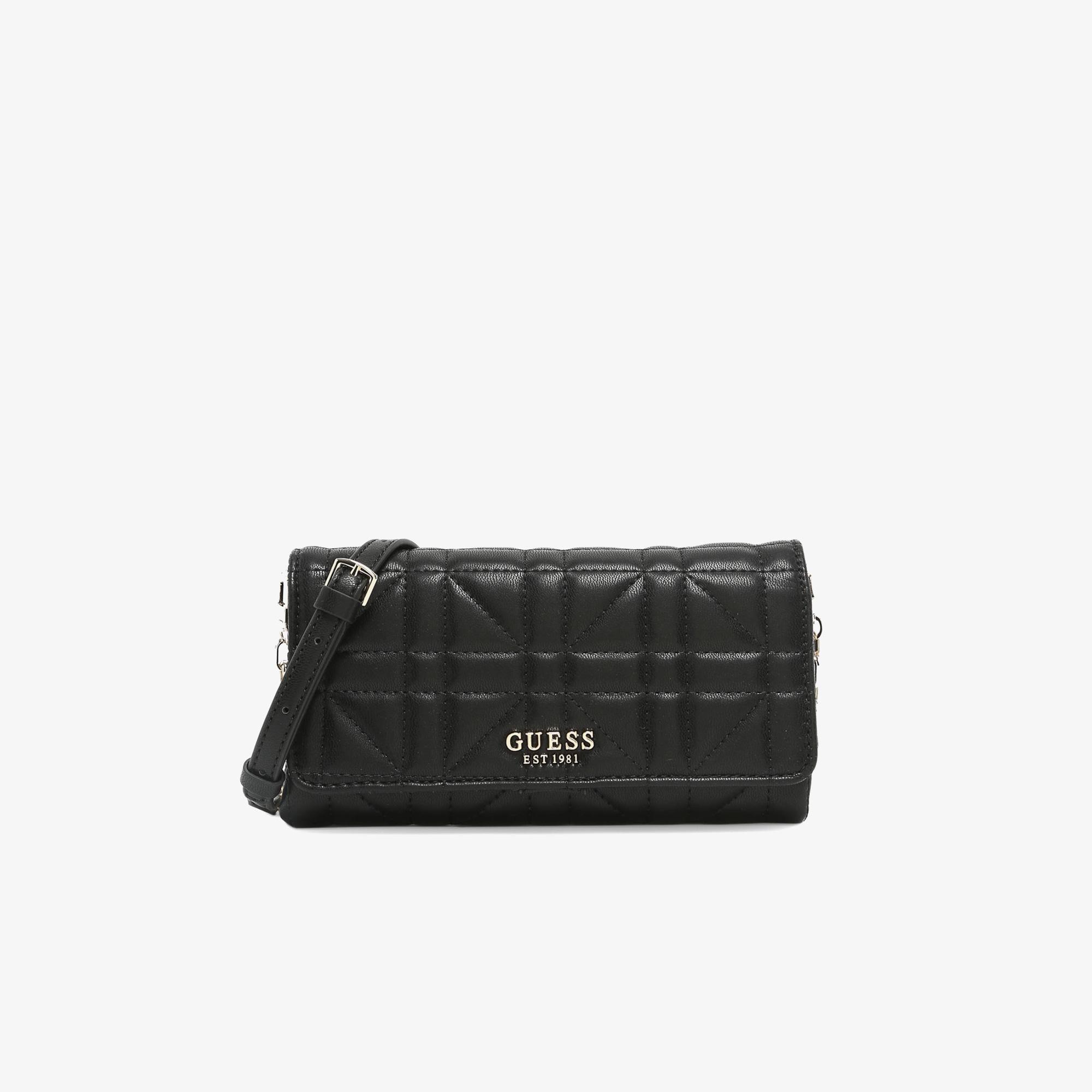 Guess Brera Triple Assia Crossbody Flap Organizer Kadın Siyah Çapraz Askılı Çanta