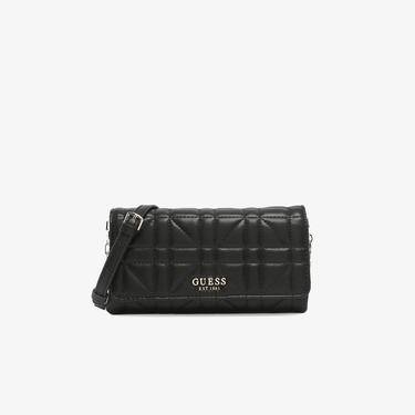  Guess Brera Triple Assia Crossbody Flap Organizer Kadın Siyah Çapraz Askılı Çanta