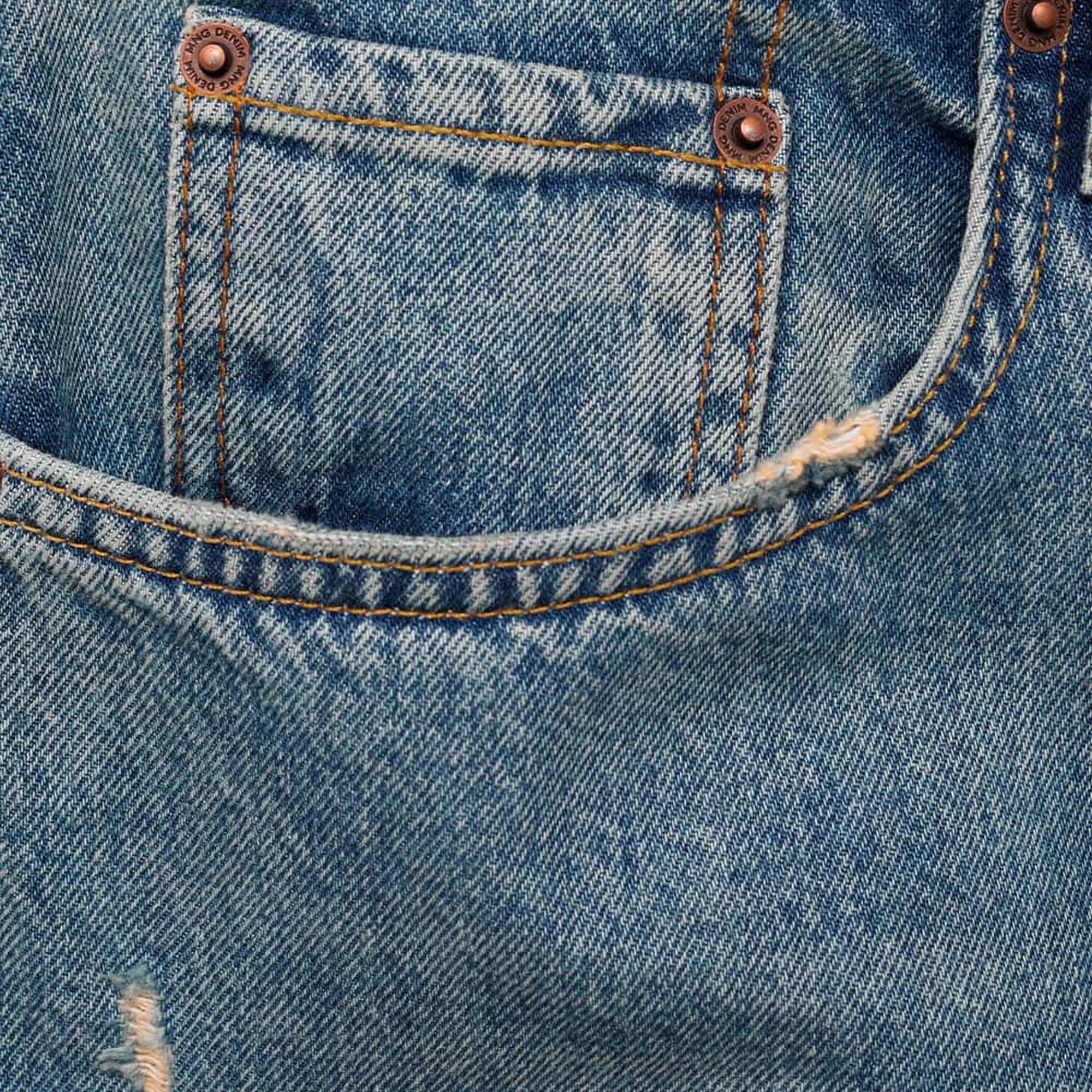 Mango Erkek Yırtık Açık Yıkama Düz Kesim Jean Orta Vintage Mavi