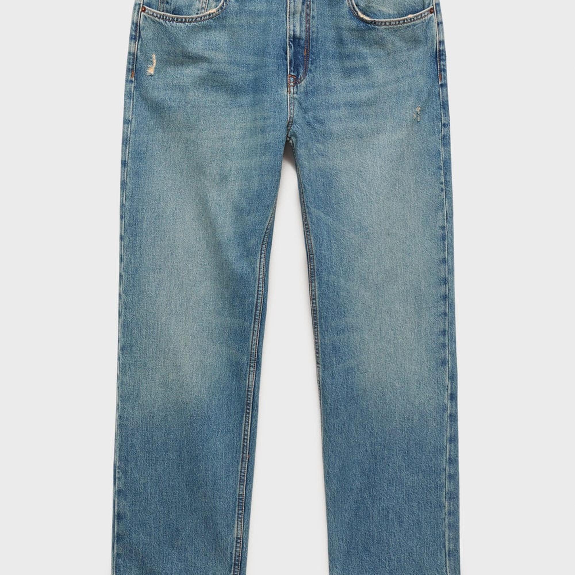 Mango Erkek Yırtık Açık Yıkama Düz Kesim Jean Orta Vintage Mavi
