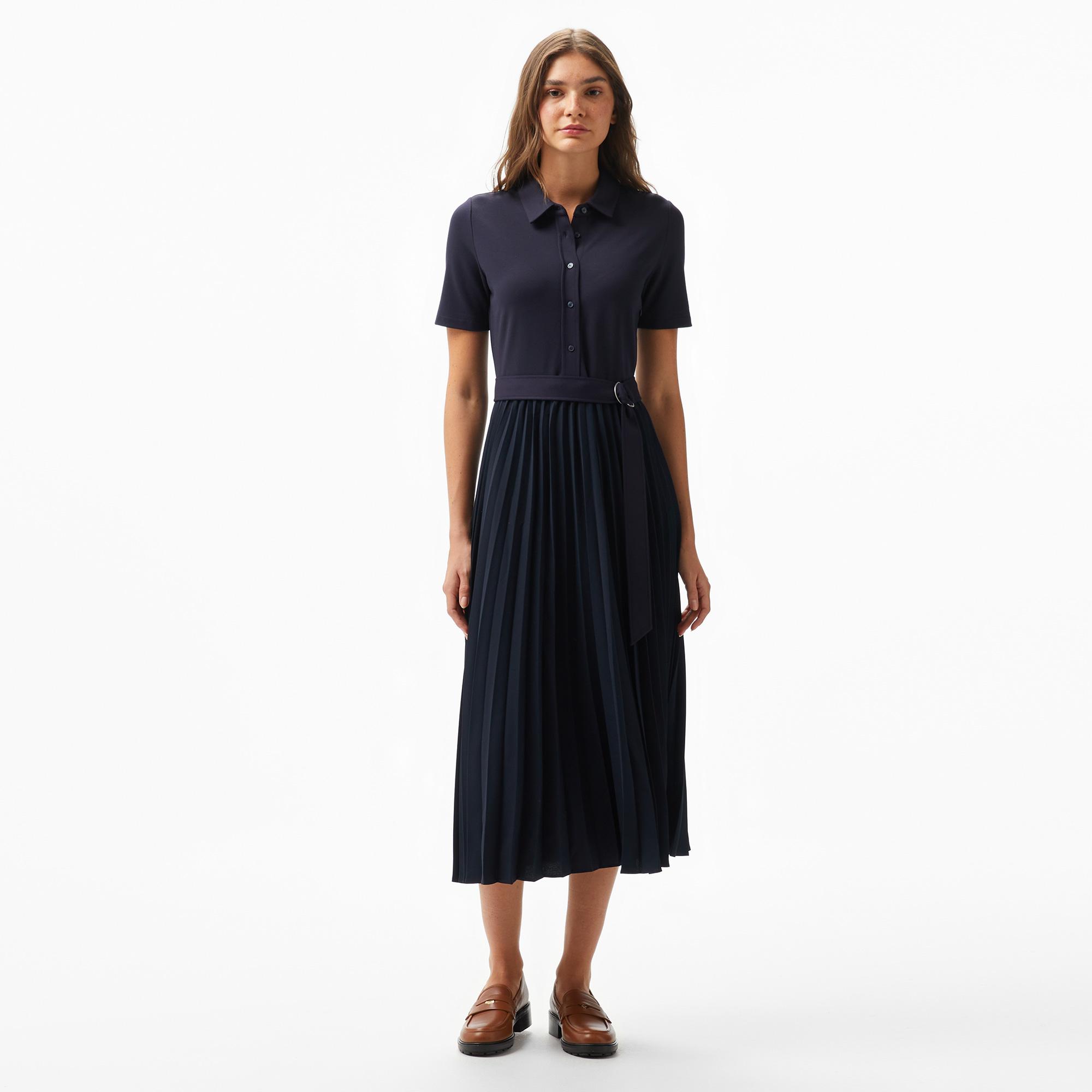 Tommy Hilfiger Mix Pleated Kadın Mavi Elbise