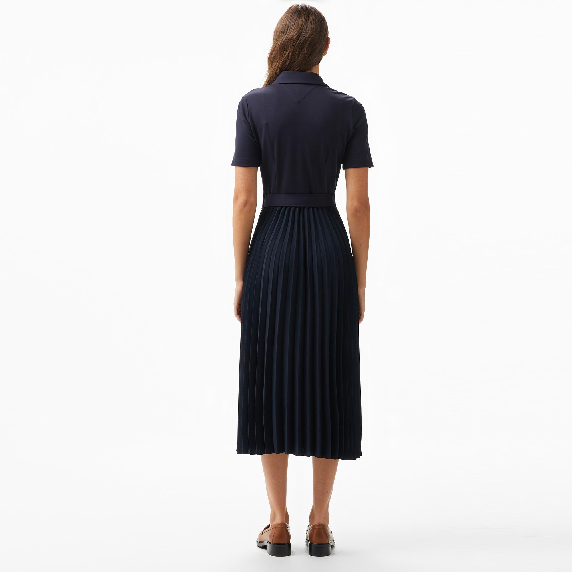 Tommy Hilfiger Mix Pleated Kadın Mavi Elbise