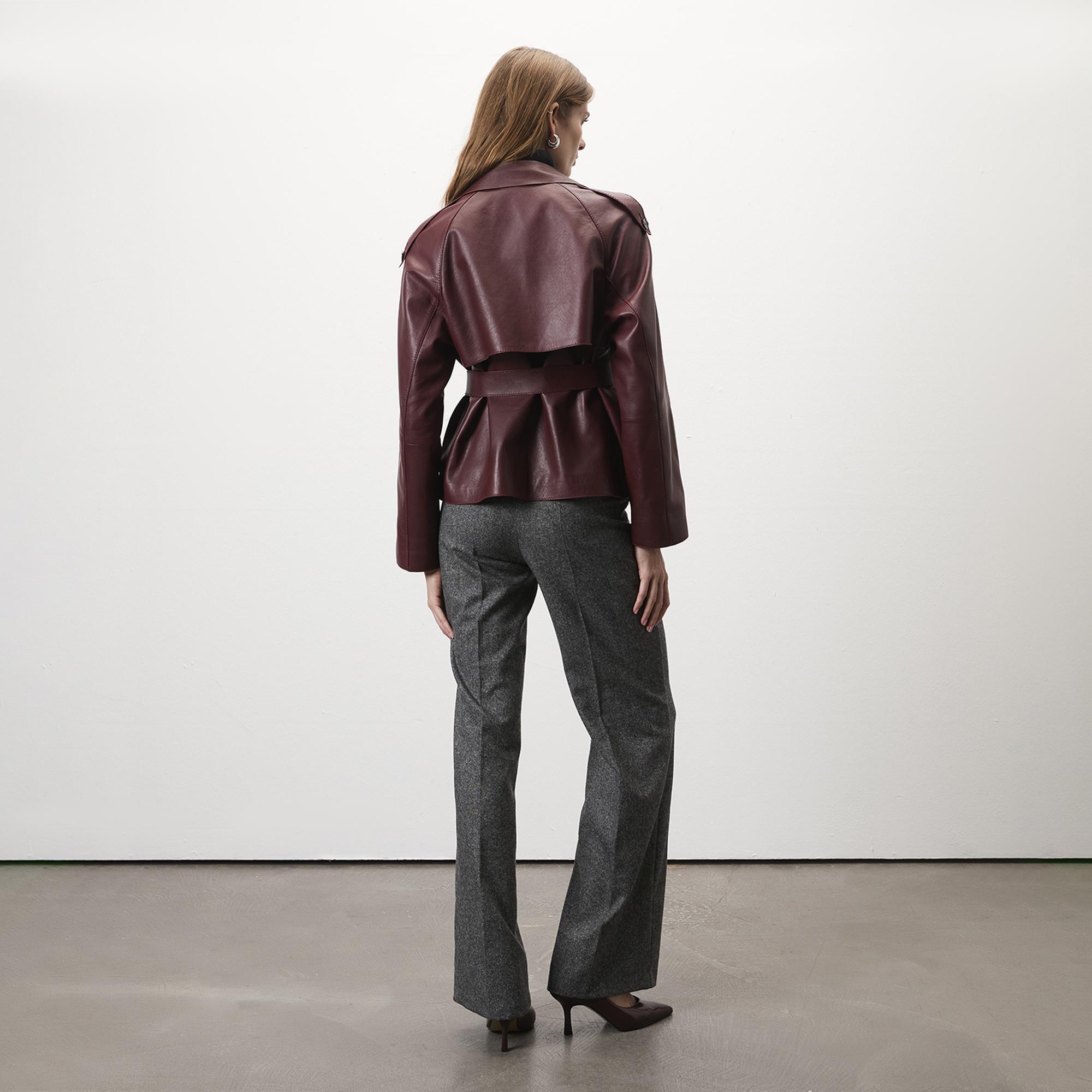 Amadika Bordo Kadın Deri Trençkot