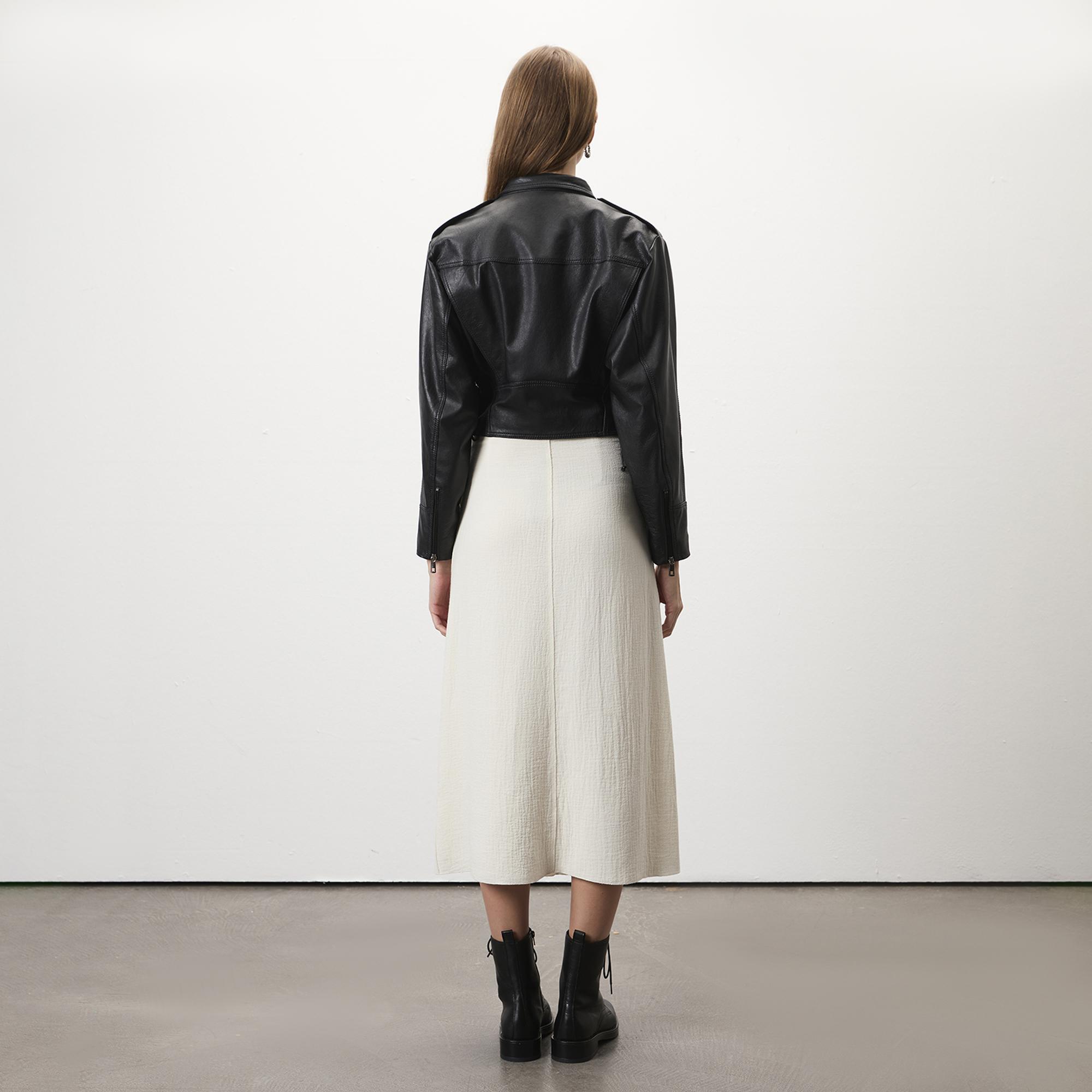 Allayna Siyah Kadın Deri Biker Ceket