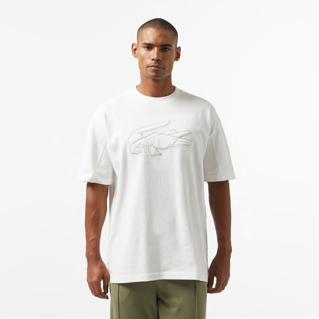  Erkek Oversize Fit Bisiklet Yaka Baskılı Beyaz T-Shirt