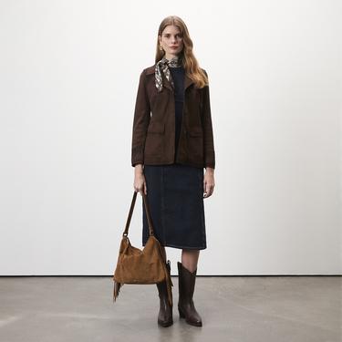  Evangel Kahve Kadın Süet Blazer Ceket