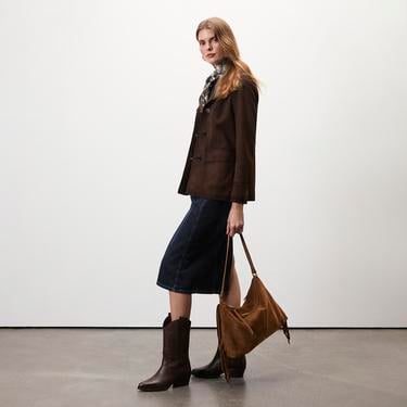  Evangel Kahve Kadın Süet Blazer Ceket