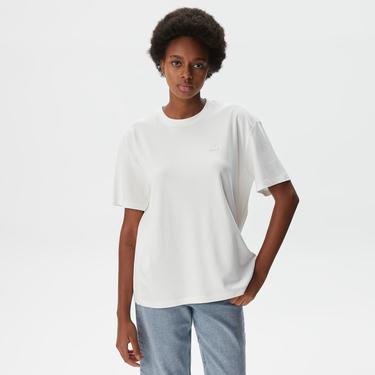  Kadın Relaxed Fit Bisiklet Yaka Beyaz T-Shirt