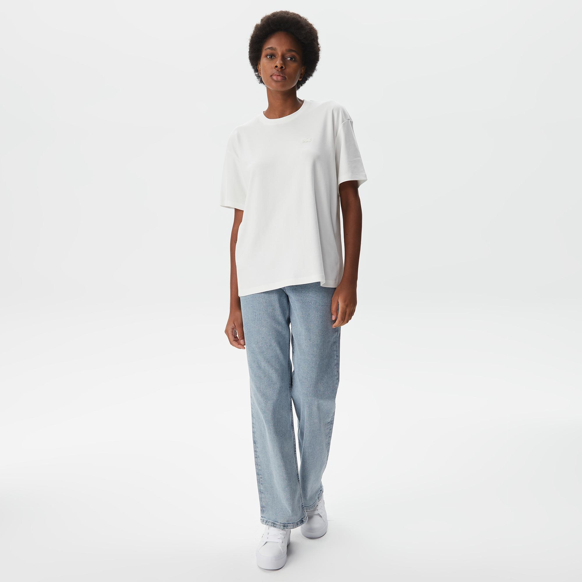 Kadın Relaxed Fit Bisiklet Yaka Beyaz T-Shirt