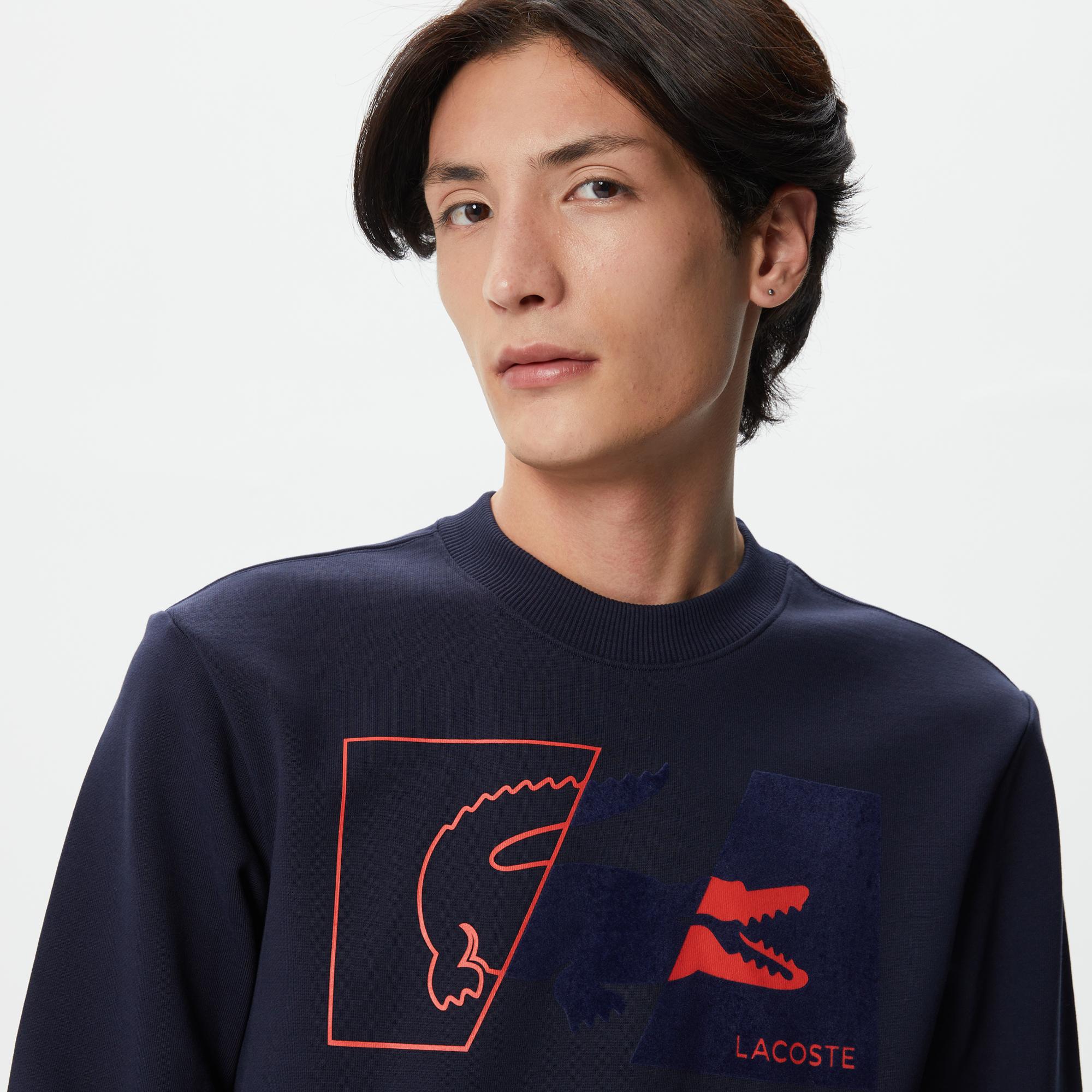 Erkek Regular Fit Bisiklet Yaka Baskılı Lacivert Sweatshirt