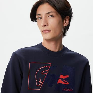 Erkek Regular Fit Bisiklet Yaka Baskılı Lacivert Sweatshirt
