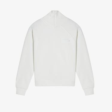  Kadın Regular Fit Fermuarlı Dik Yaka Beyaz Sweatshirt