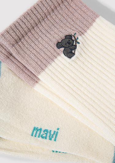  Mavi Koala Detaylı Ekru Soket Çorap 1912831-81964