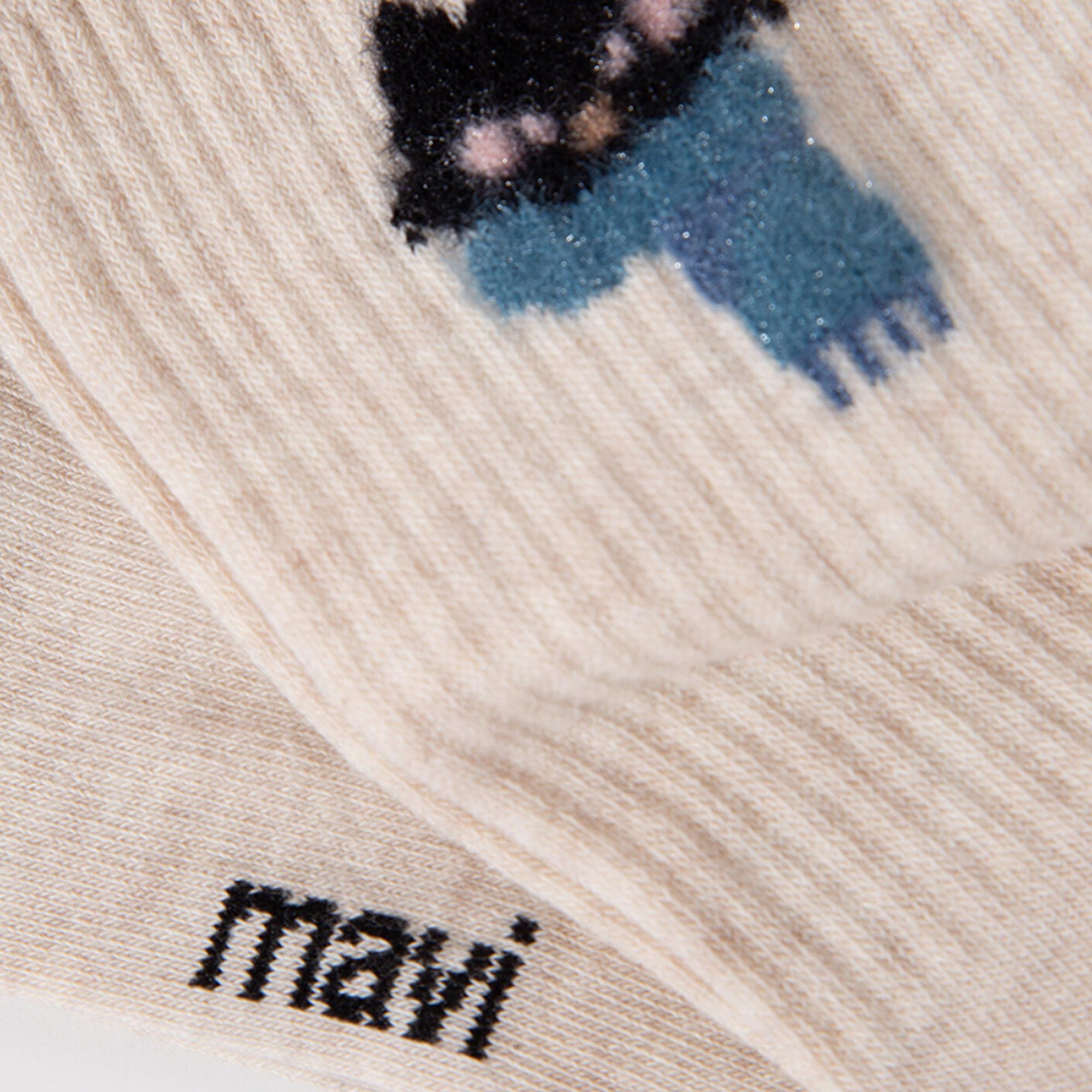 Mavi Kedi Baskılı Beyaz Soket Çorap 1912757-85929