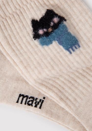  Mavi Kedi Baskılı Beyaz Soket Çorap 1912757-85929