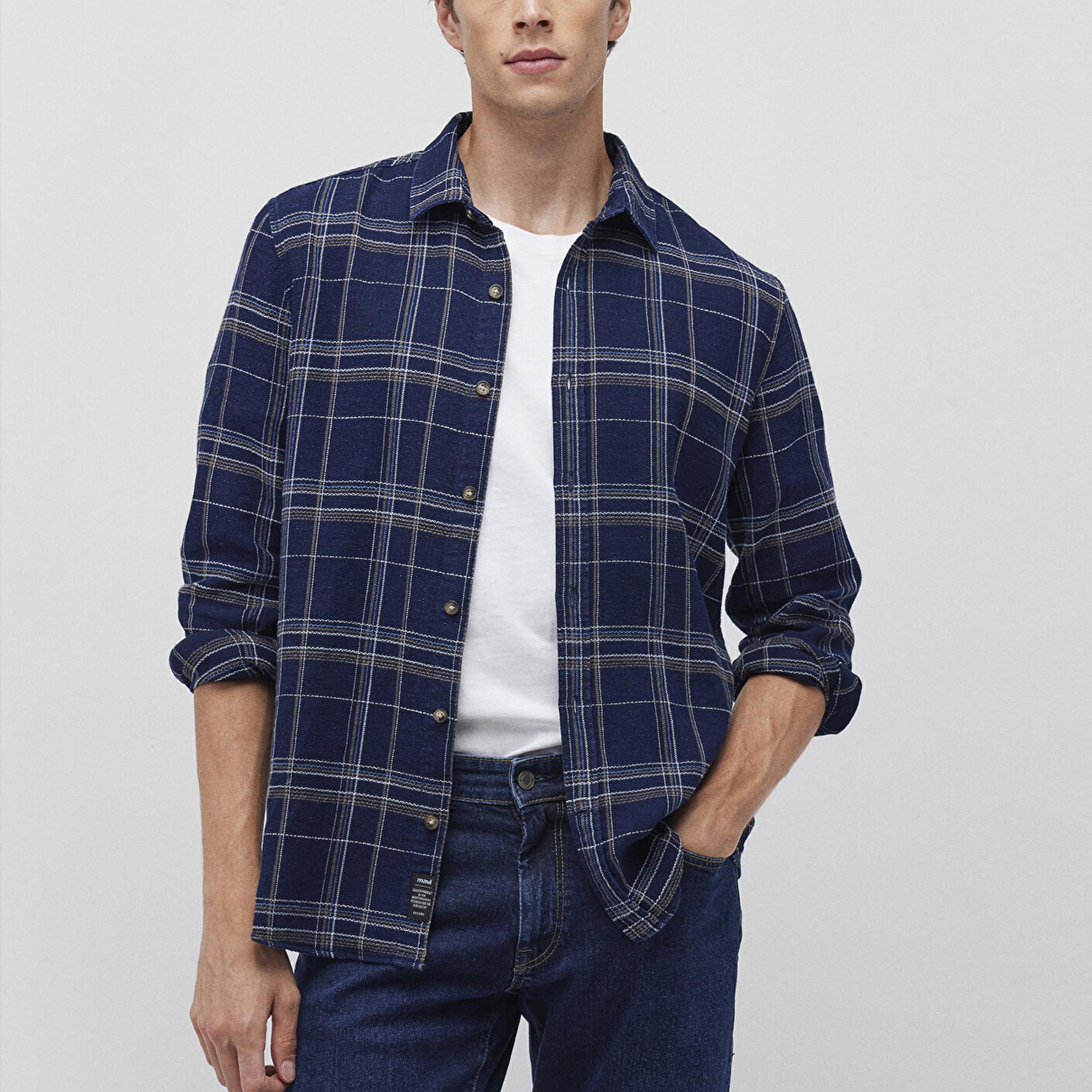 Mavi Kareli Lacivert Gömlek Slim Fit / Dar Kesim 0211269-88669