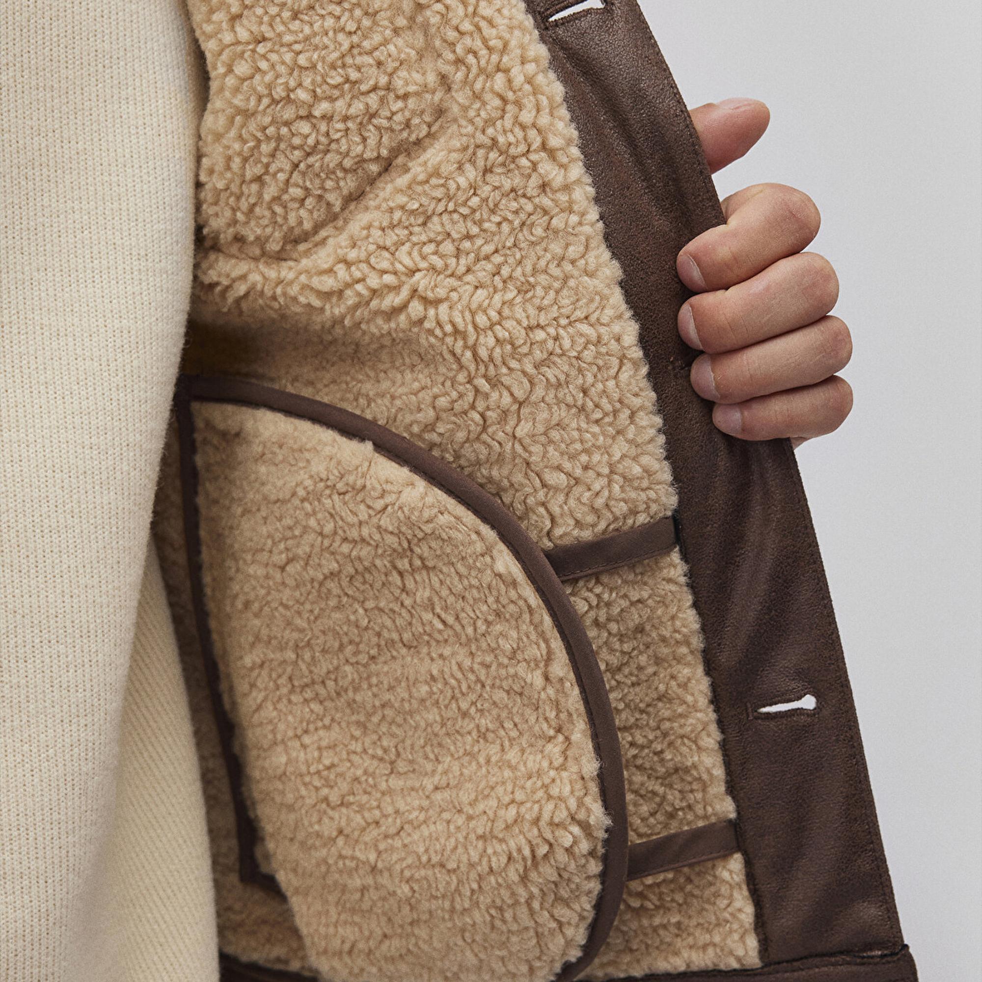 Mavi Suni Kürk Detaylı Kahverengi Suni Deri Ceket Regular Fit / Normal Kesim 0110460-71603