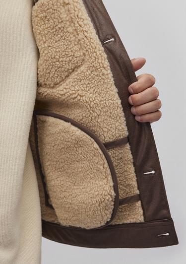  Mavi Suni Kürk Detaylı Kahverengi Suni Deri Ceket Regular Fit / Normal Kesim 0110460-71603