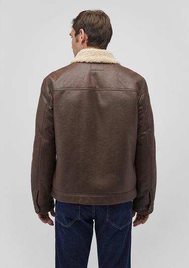  Mavi Suni Kürk Detaylı Kahverengi Suni Deri Ceket Regular Fit / Normal Kesim 0110460-71603