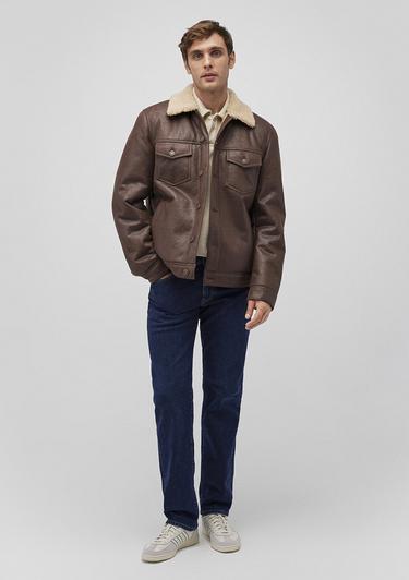  Mavi Suni Kürk Detaylı Kahverengi Suni Deri Ceket Regular Fit / Normal Kesim 0110460-71603