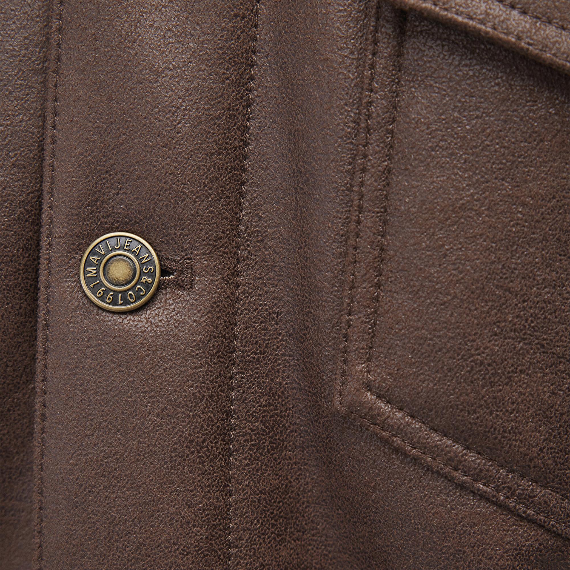 Mavi Suni Kürk Detaylı Kahverengi Suni Deri Ceket Regular Fit / Normal Kesim 0110460-71603