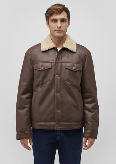  Mavi Suni Kürk Detaylı Kahverengi Suni Deri Ceket Regular Fit / Normal Kesim 0110460-71603