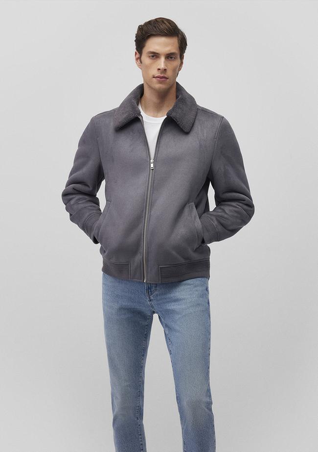  Mavi Suni Kürk Detaylı Gri Suni Süet Ceket Regular Fit / Normal Kesim 0110450-80776