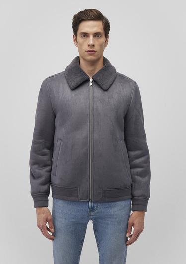  Mavi Suni Kürk Detaylı Gri Suni Süet Ceket Regular Fit / Normal Kesim 0110450-80776