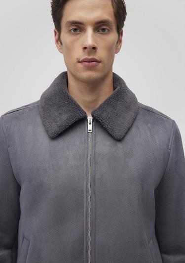  Mavi Suni Kürk Detaylı Gri Suni Süet Ceket Regular Fit / Normal Kesim 0110450-80776