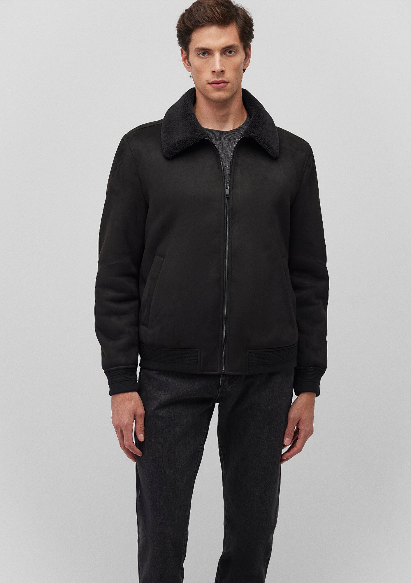  Mavi Siyah Suni Deri Ceket Regular Fit / Normal Kesim 0110450-900