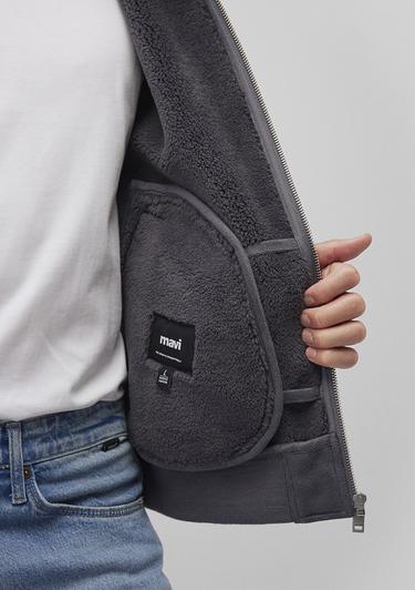  Mavi Suni Kürk Detaylı Gri Suni Süet Ceket Regular Fit / Normal Kesim 0110450-80776