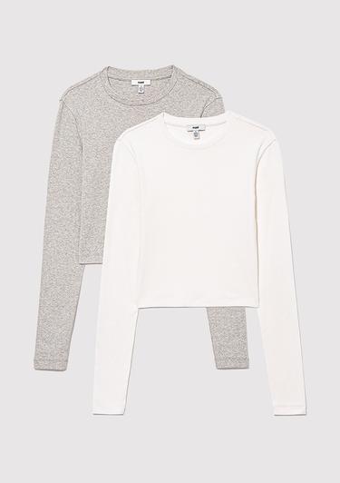  Mavi 2li Uzun Kollu Crop Basic Tişört Crop / Kısa Kesim 1613021-88467