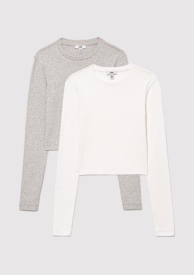  Mavi 2li Uzun Kollu Crop Basic Tişört Crop / Kısa Kesim 1613021-88467