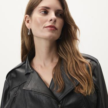  Allayna Siyah Kadın Deri Biker Ceket