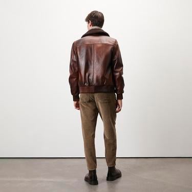  Safira Kahve Erkek Kürk Yakalı Deri Ceket