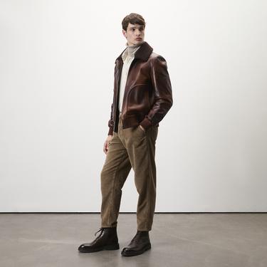  Safira Kahve Erkek Kürk Yakalı Deri Ceket