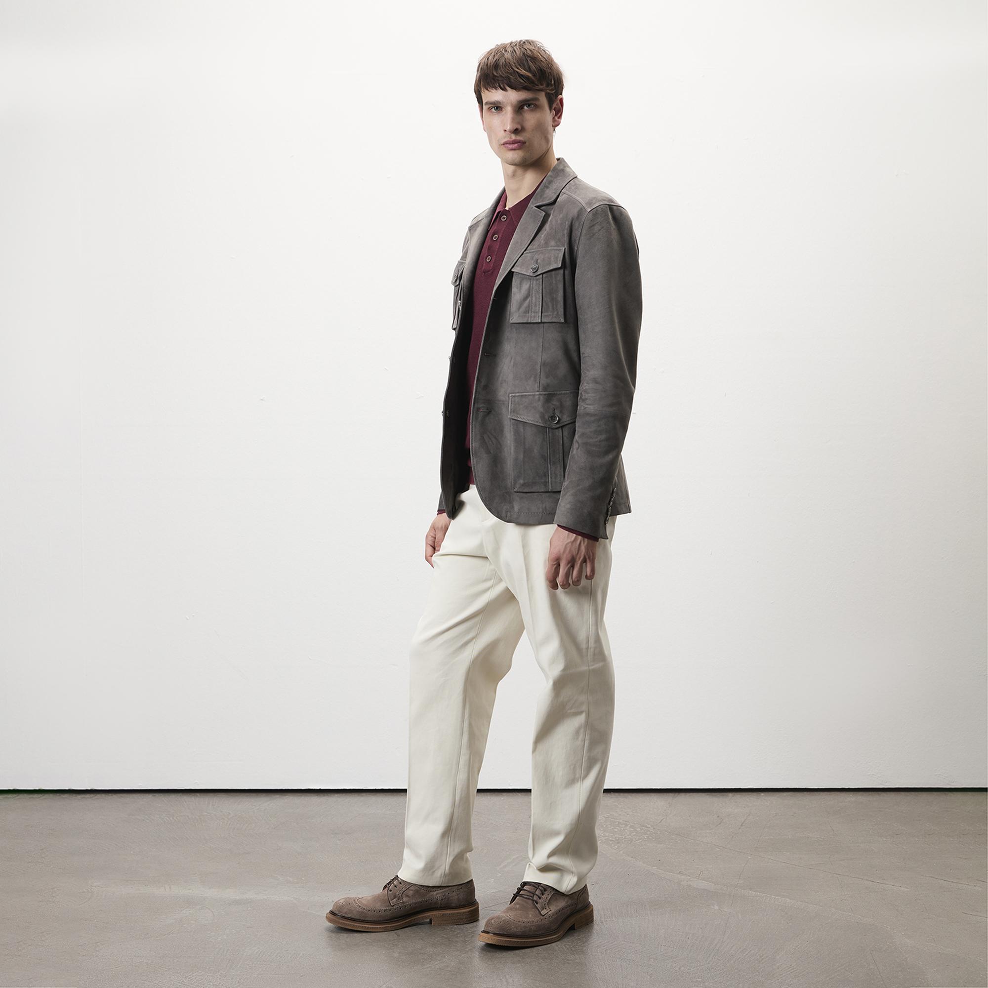 Nicolie Gri Erkek Süet Safari Ceket