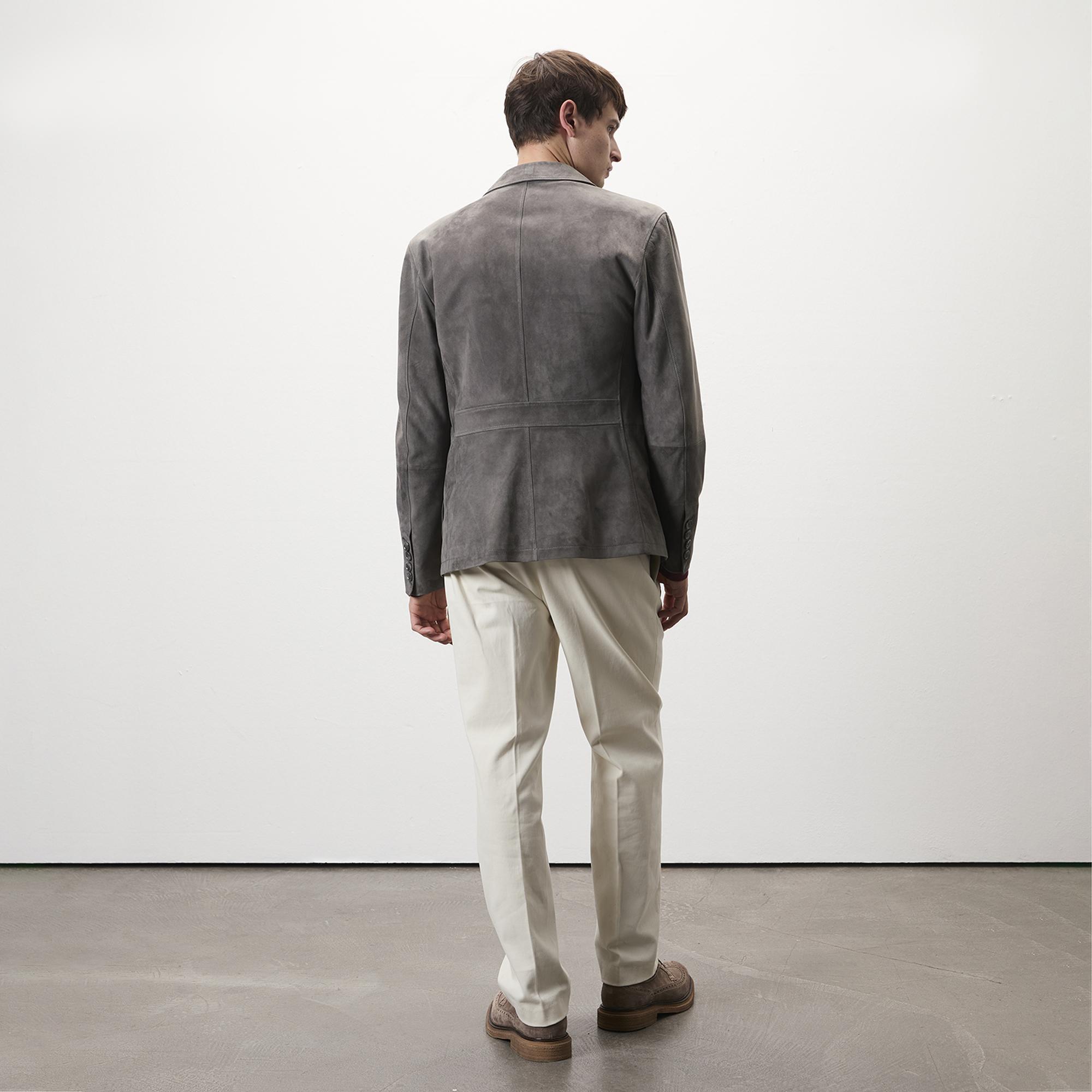 Nicolie Gri Erkek Süet Safari Ceket