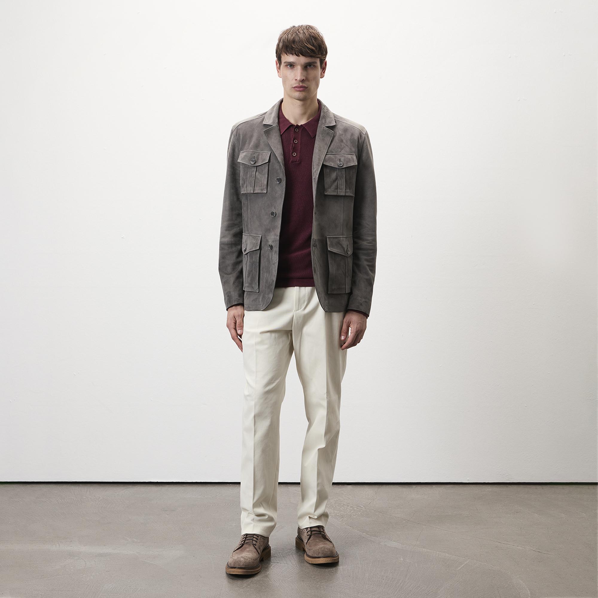 Nicolie Gri Erkek Süet Safari Ceket