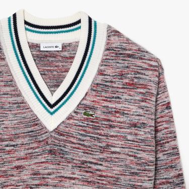  Lacoste Contrast Stripe V Neck Alpaga Sweater