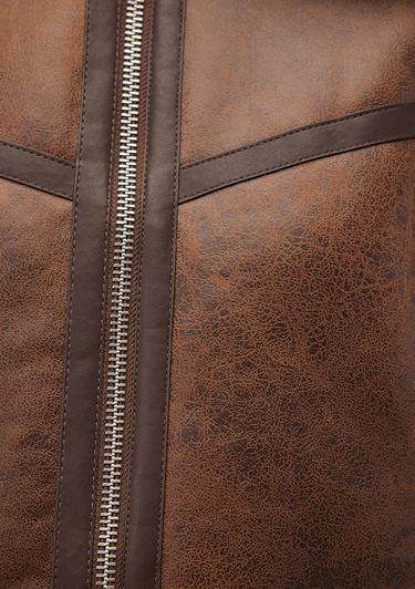  Mavi Suni Kürk Detaylı Kahverengi Suni Deri Ceket Regular Fit / Normal Kesim 1110462-87011